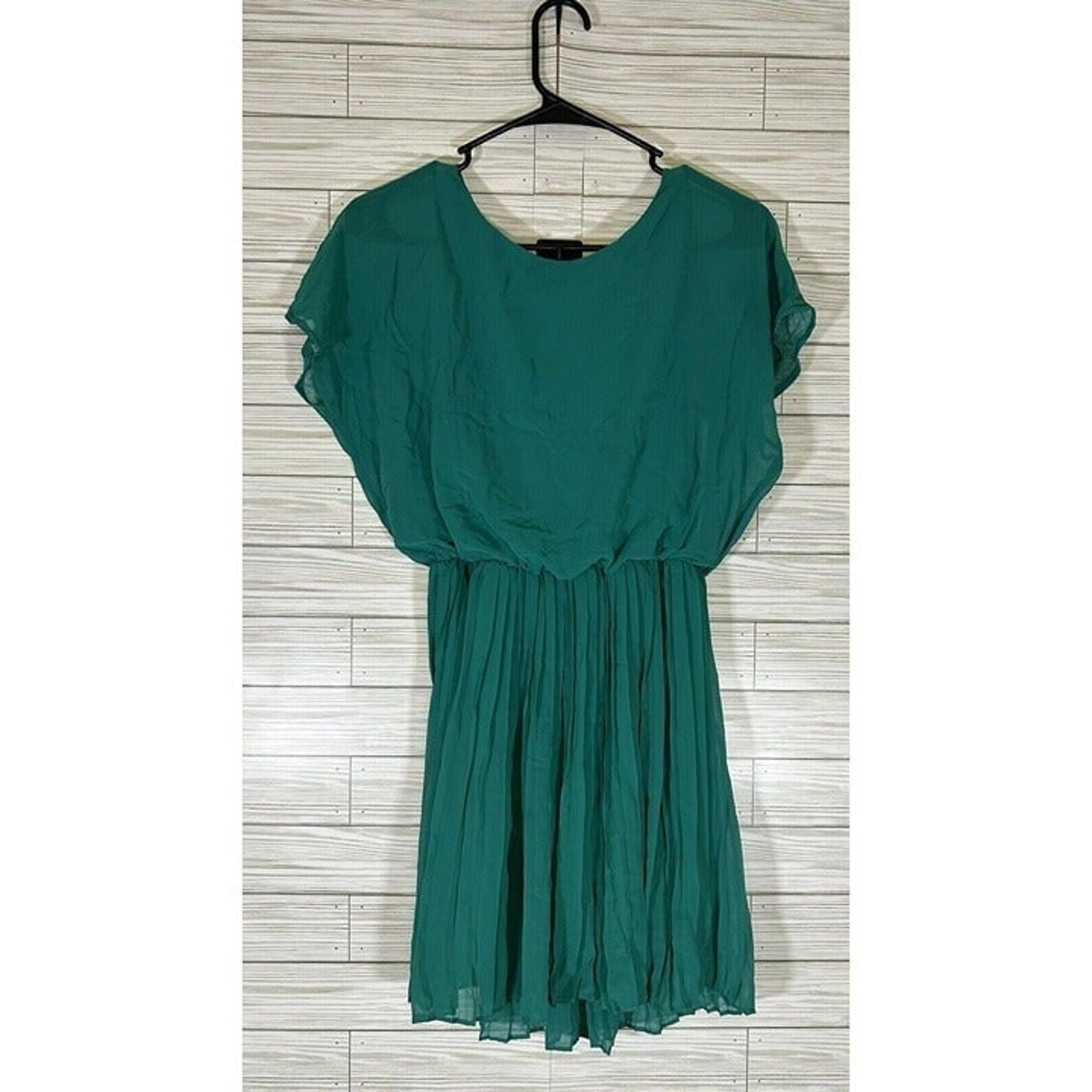 Women's Dress Blouson Open Back Pleated Skirt Chiffon Short Sleeve Size S - Lush