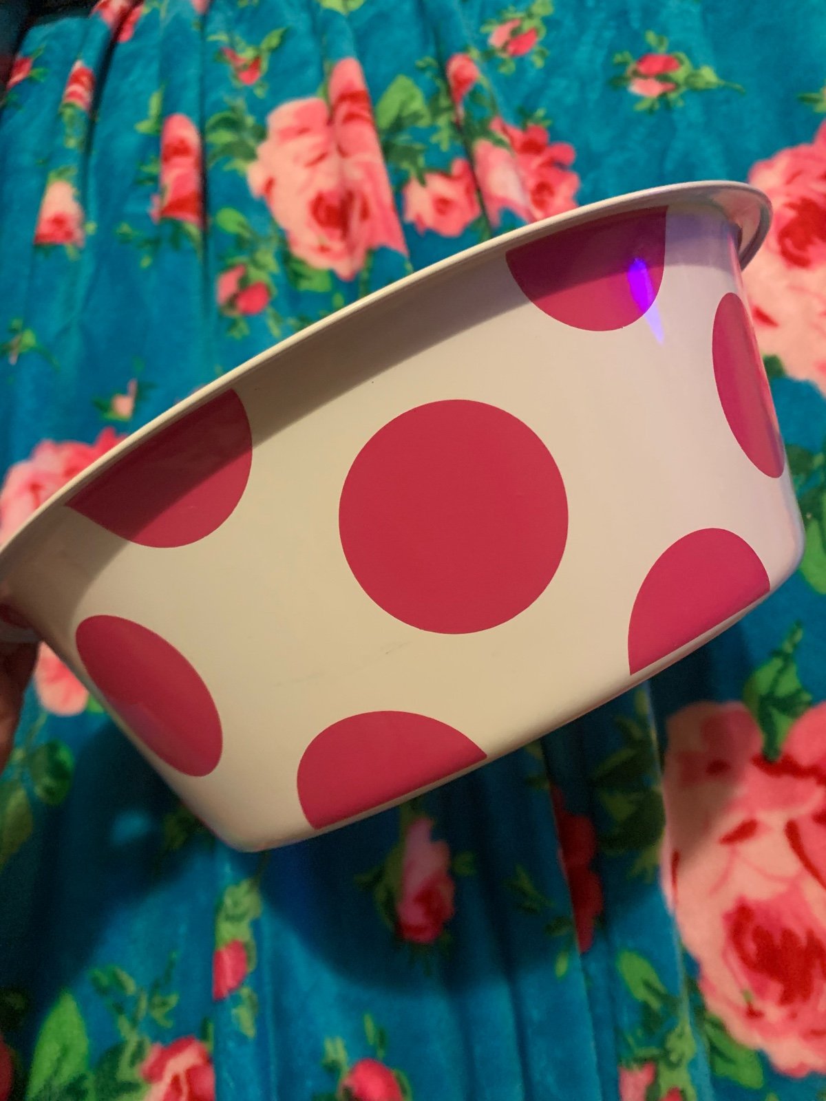 Victoria’s Secret pink polka dot metal bowl