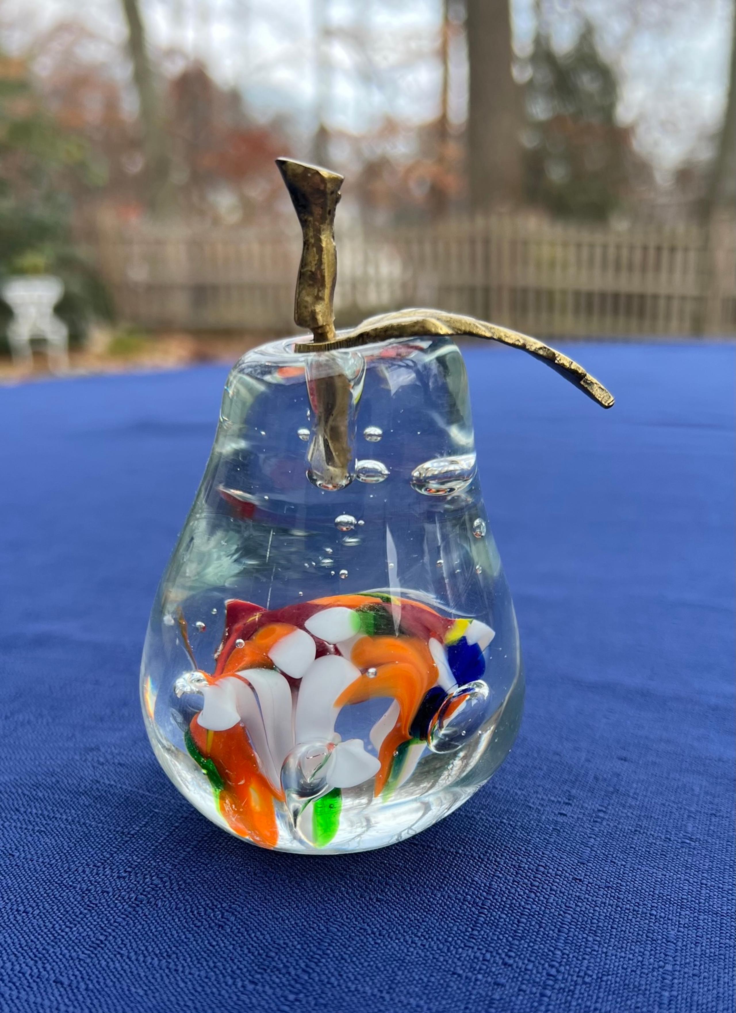 Art Glass Millefiori Pear Paper Weight