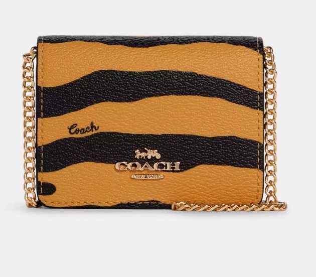New Coach Tiger Mini Wallet On A Chain With Tiger Print C7441
