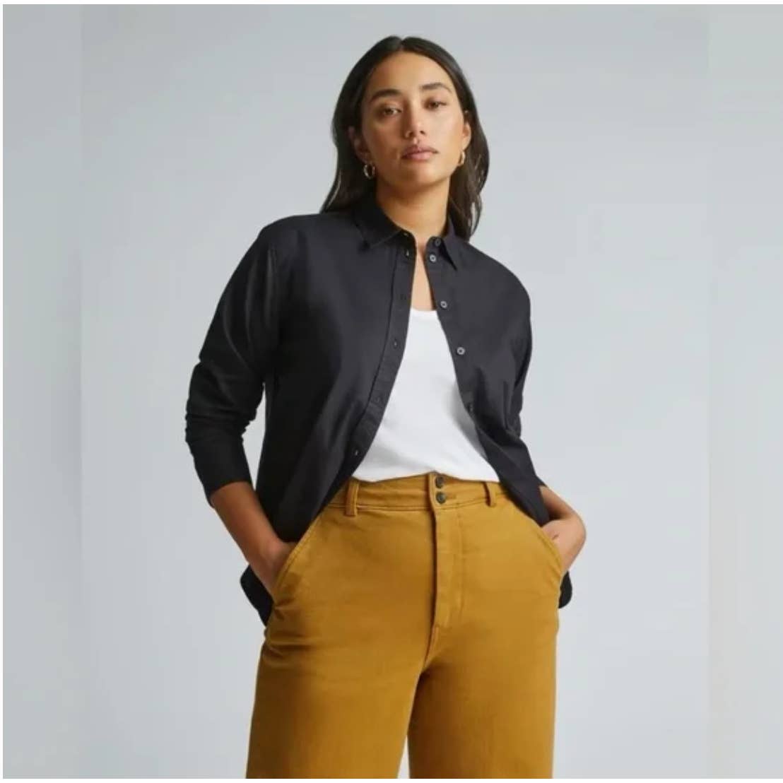 NWT Everlane Silky Cotton Relaxed Shirt Black 4 Academia Classic Minimalist Work