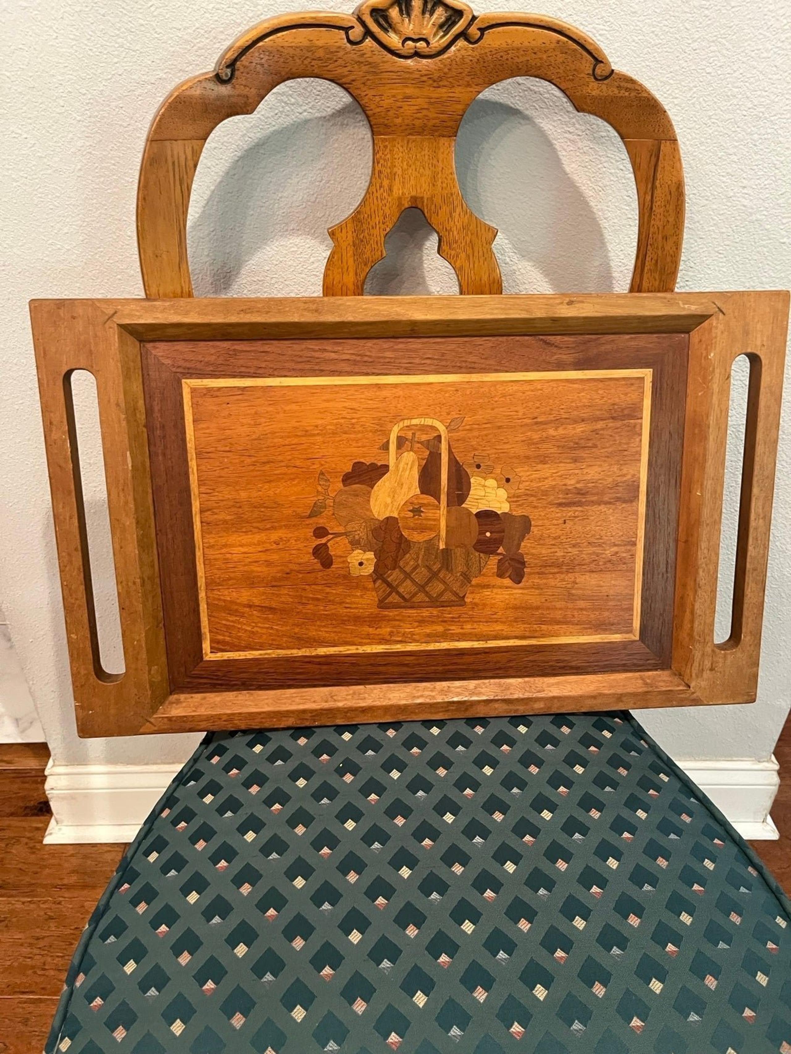 Beautiful various wood inlay fruit bowl tray. Absolutely stunning!