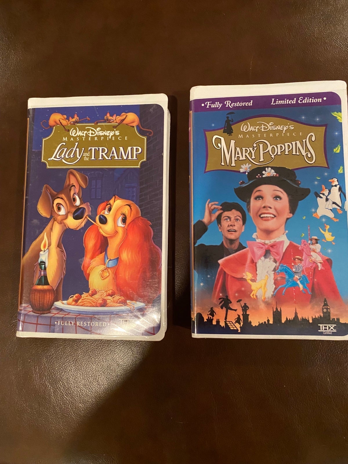 2 Walt Disney, gold collection, VHS, tapes Lady and the Tramp and Mary Poppins
