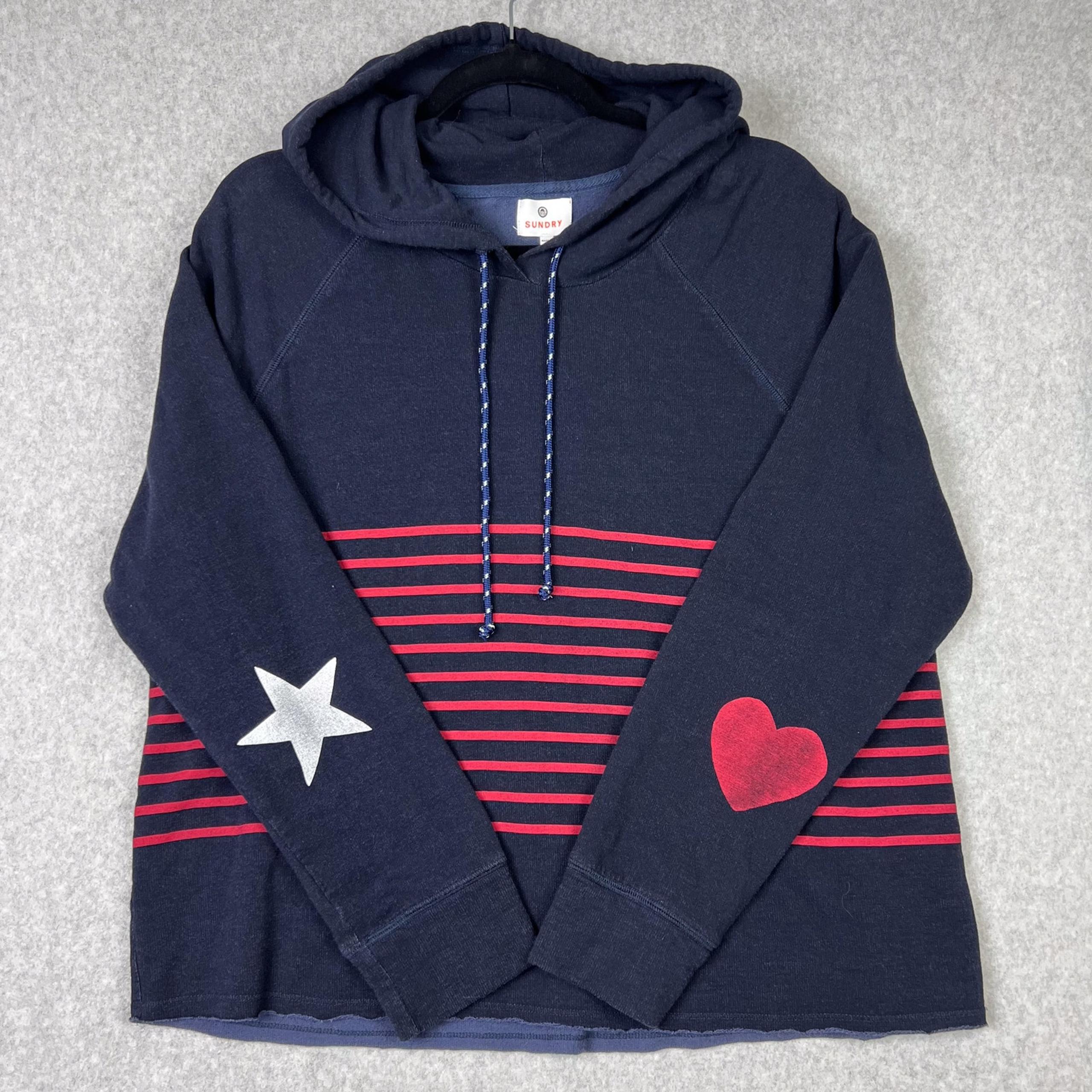 Sundry Midnight Cropped Stripes Hoodie Sweatshirt Size 4/XL