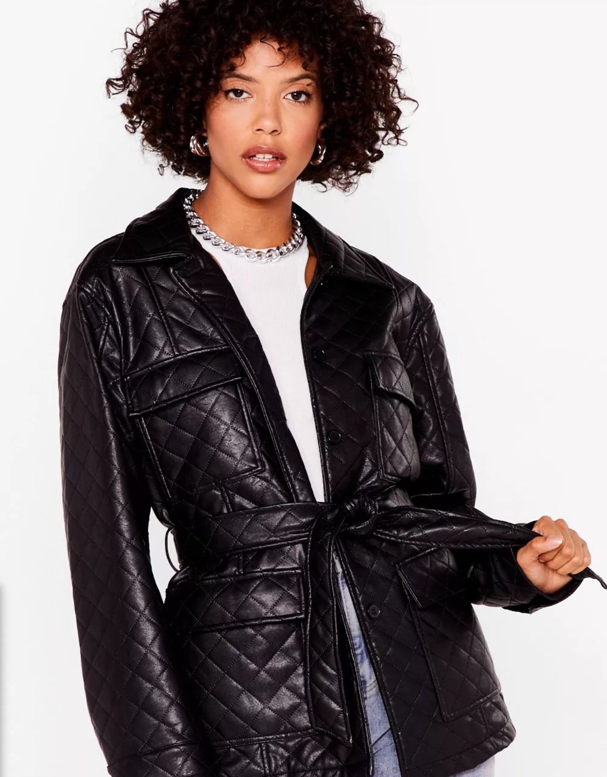 Nasty Gal Calling It Quits Faux Leather Belted Jacket NWT Women Size 6 (eur 38)