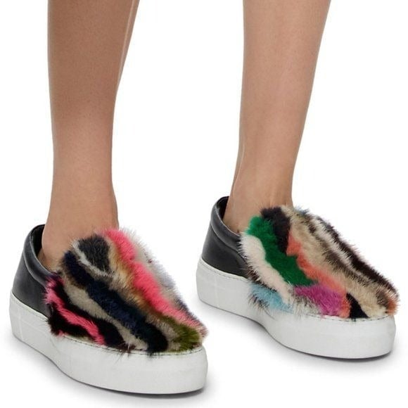 Joshua Sanders Rainbow Mink Leather Slip Ons