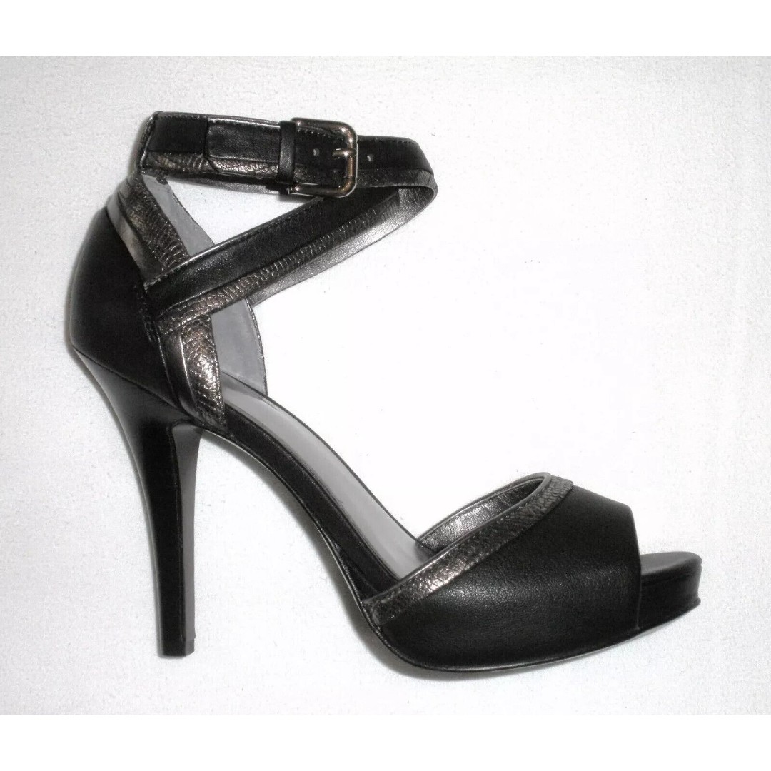 Coach Andrea Open Peep Toe Black Ankle Stiletto Heel Crisscross Strap Size 10