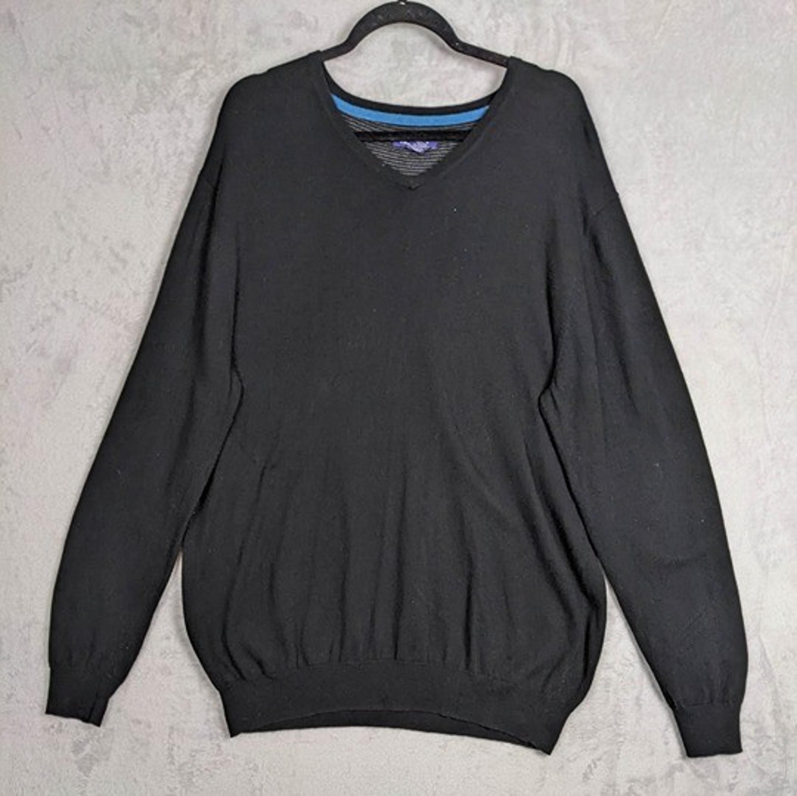 Alan Flusser Men Sweater~ Size XL~ Black Long Sleeve V Neck Cotton Wool Cashmere