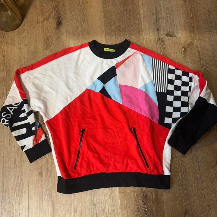 Versace Jeans Colorblock Printed Multicolor Cotton Crewneck Sweatshirt Size S-M