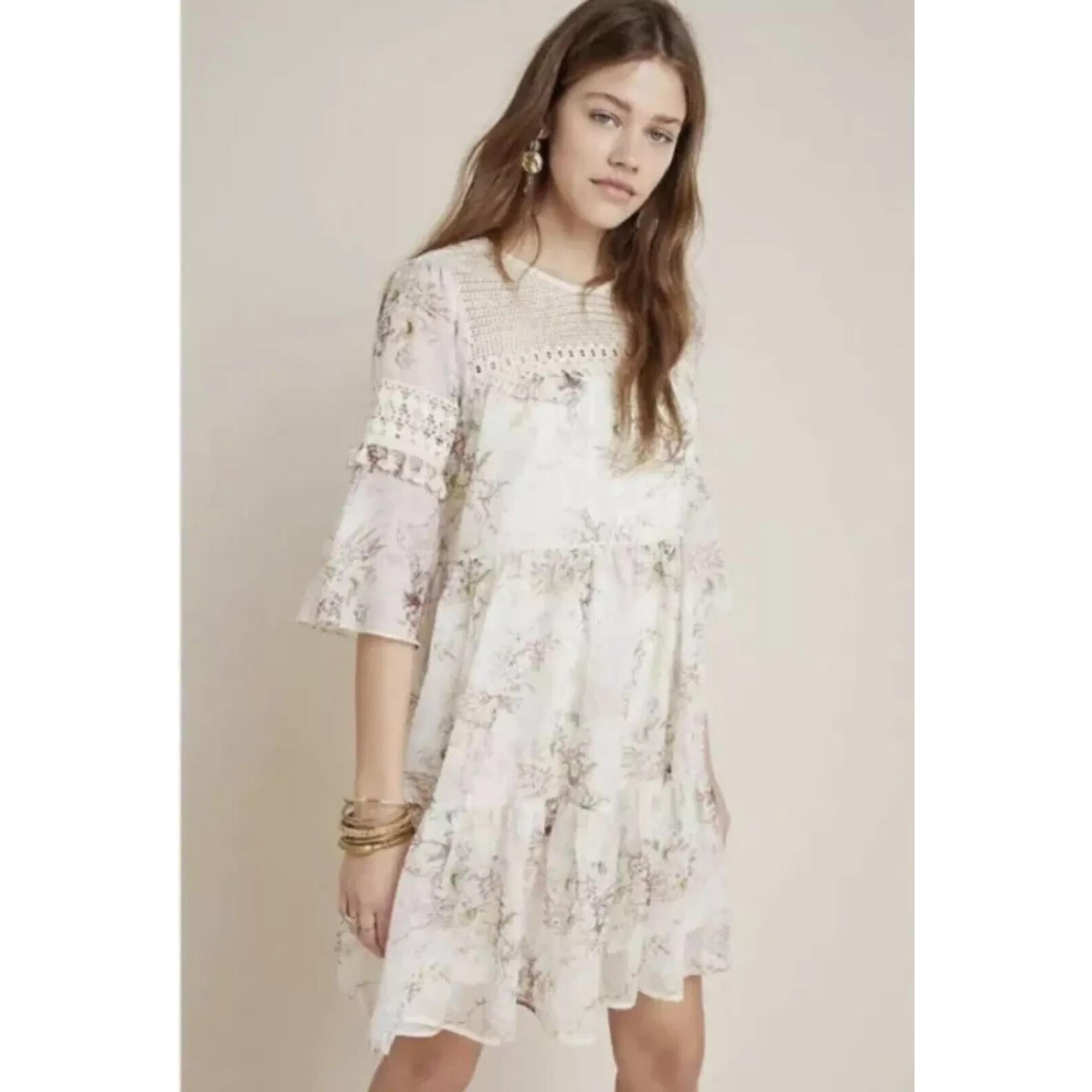 Anthropologie Mynah Christianne Embroidered Lace Tunic Dress Medium