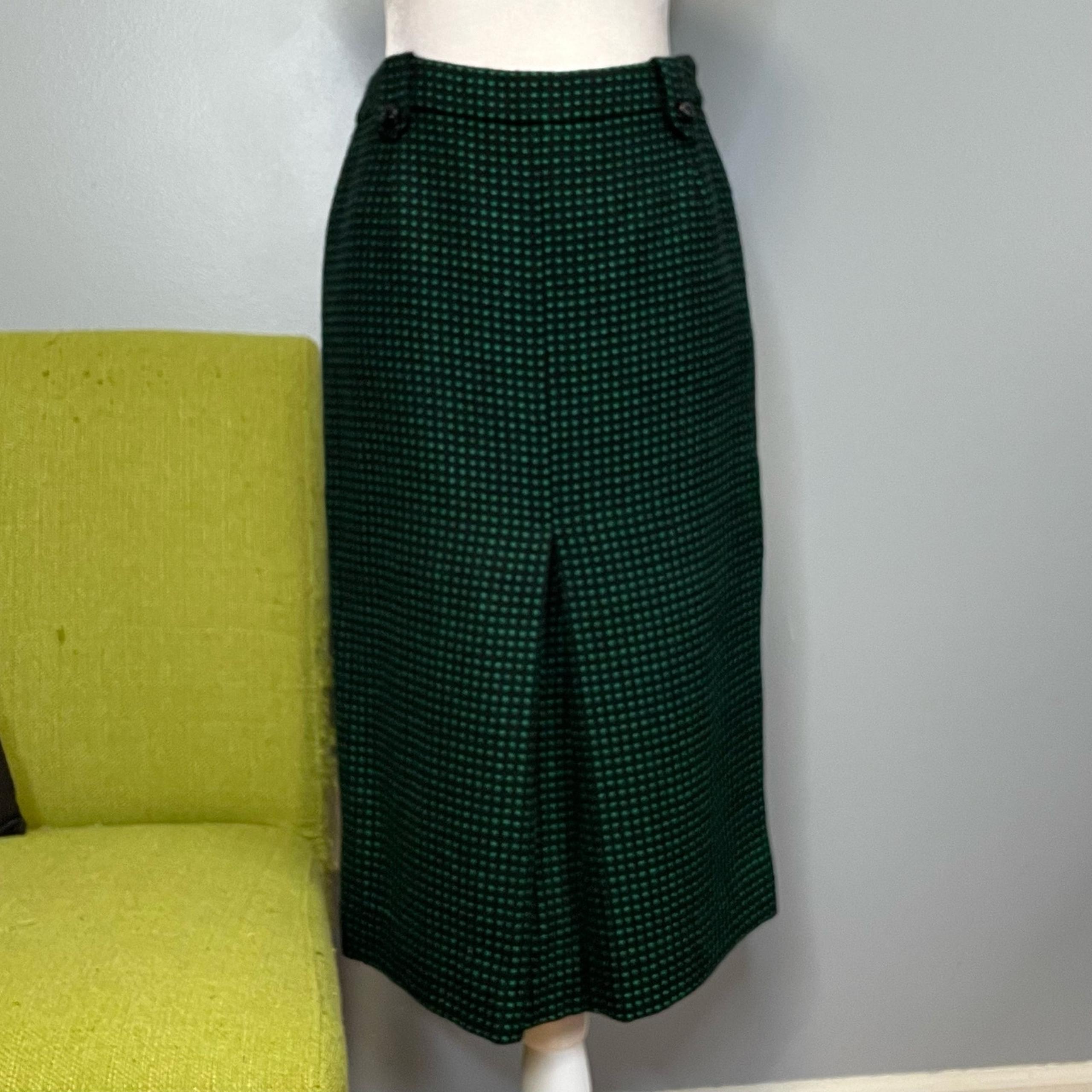 Carlisle Green Black Wool Midi Straight Pencil Skirt 4