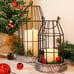 New Set of 2 Rustic Wire Metal Cloche, Vintage Candle Lanterns - Black, Brown