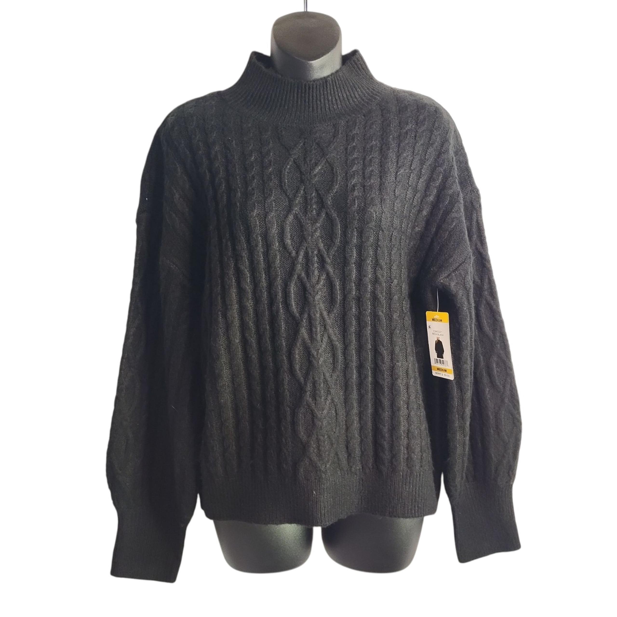 Vince Camuto Sweater Womens Black Mock Neck Cable Knit Pullover Size M NWT