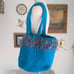Handcrafted Teal Felted Wool Tote with Colorful Fiber Art Trim