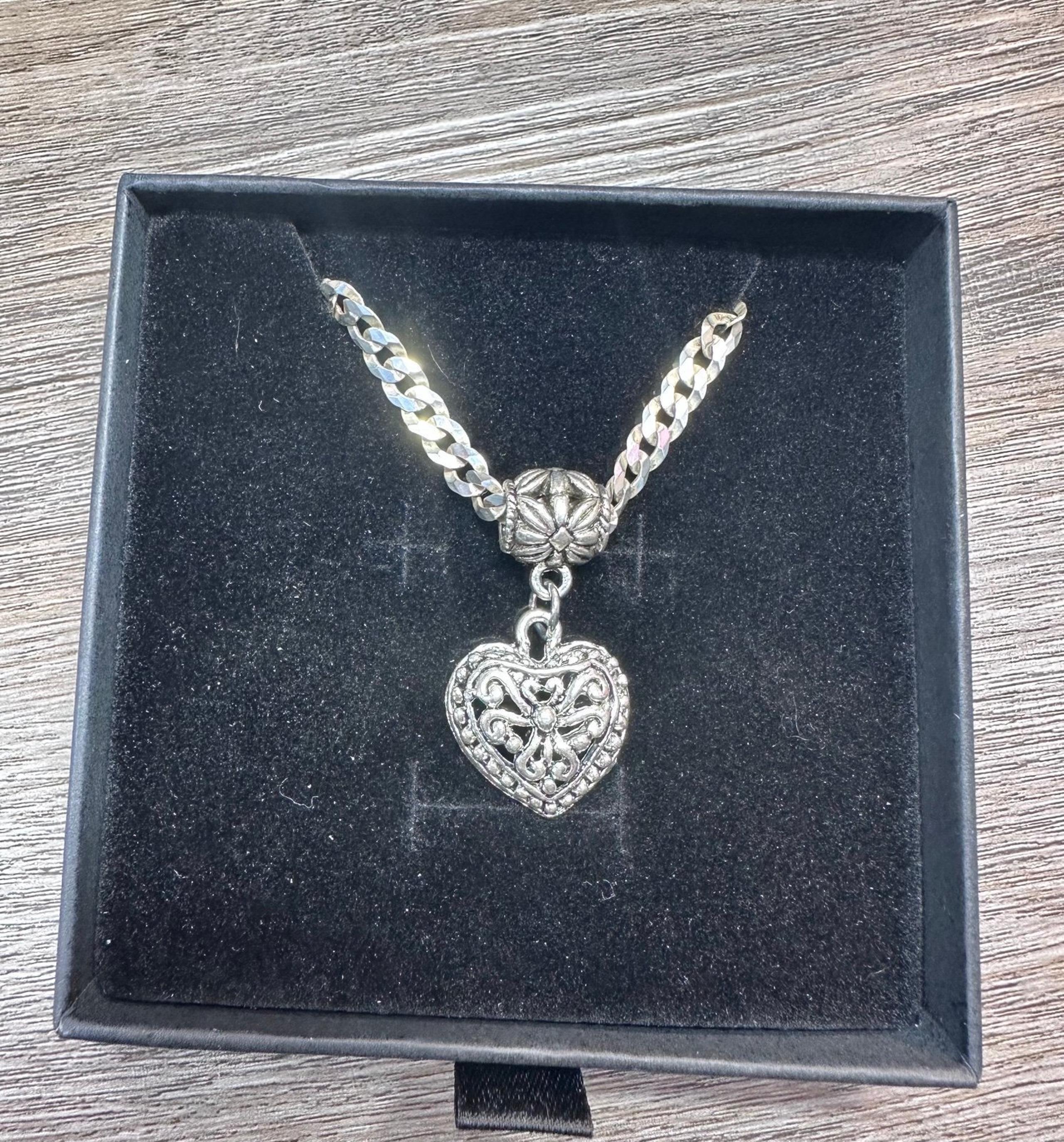 16” Thick SS Necklace w/a Brighton Style Heart Pendant  #27