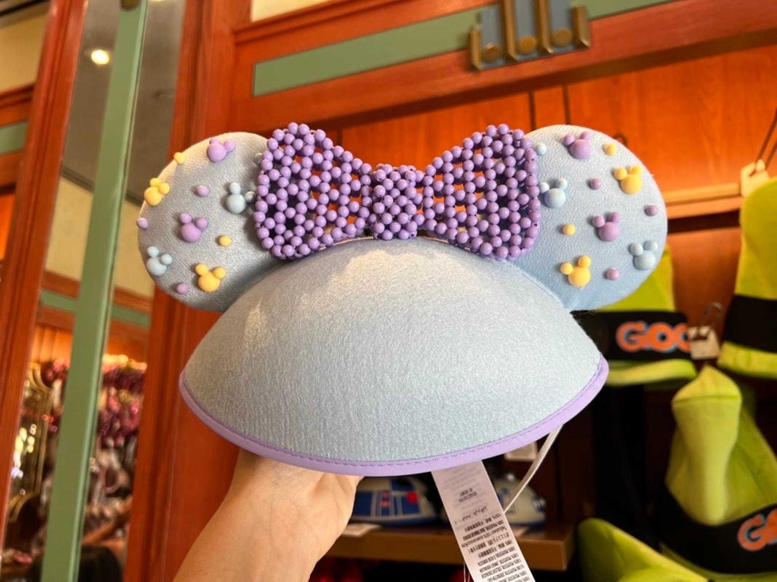 Disney Parks Minnie Mouse Purple Beaded Ear Hat Elastic Band 2023 NWT