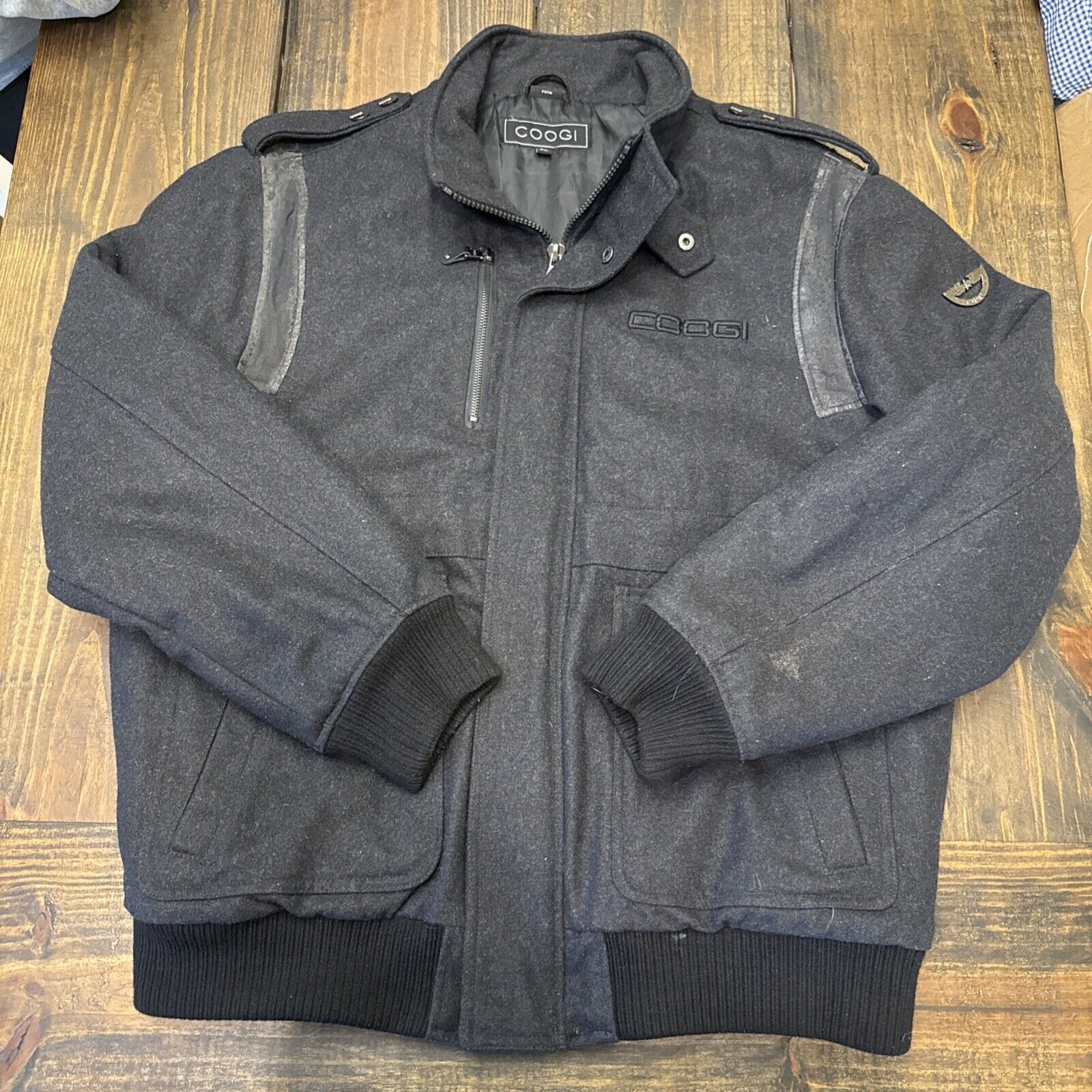 Coogi Jacket Mens 2XL Full Zip Y2K Vintage Bomber Wool Blend Heavy Metal Button