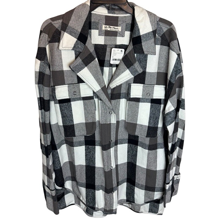 Free People We The Free Izzie Cargo Shirt Shacket Black And Cream Combo Size M