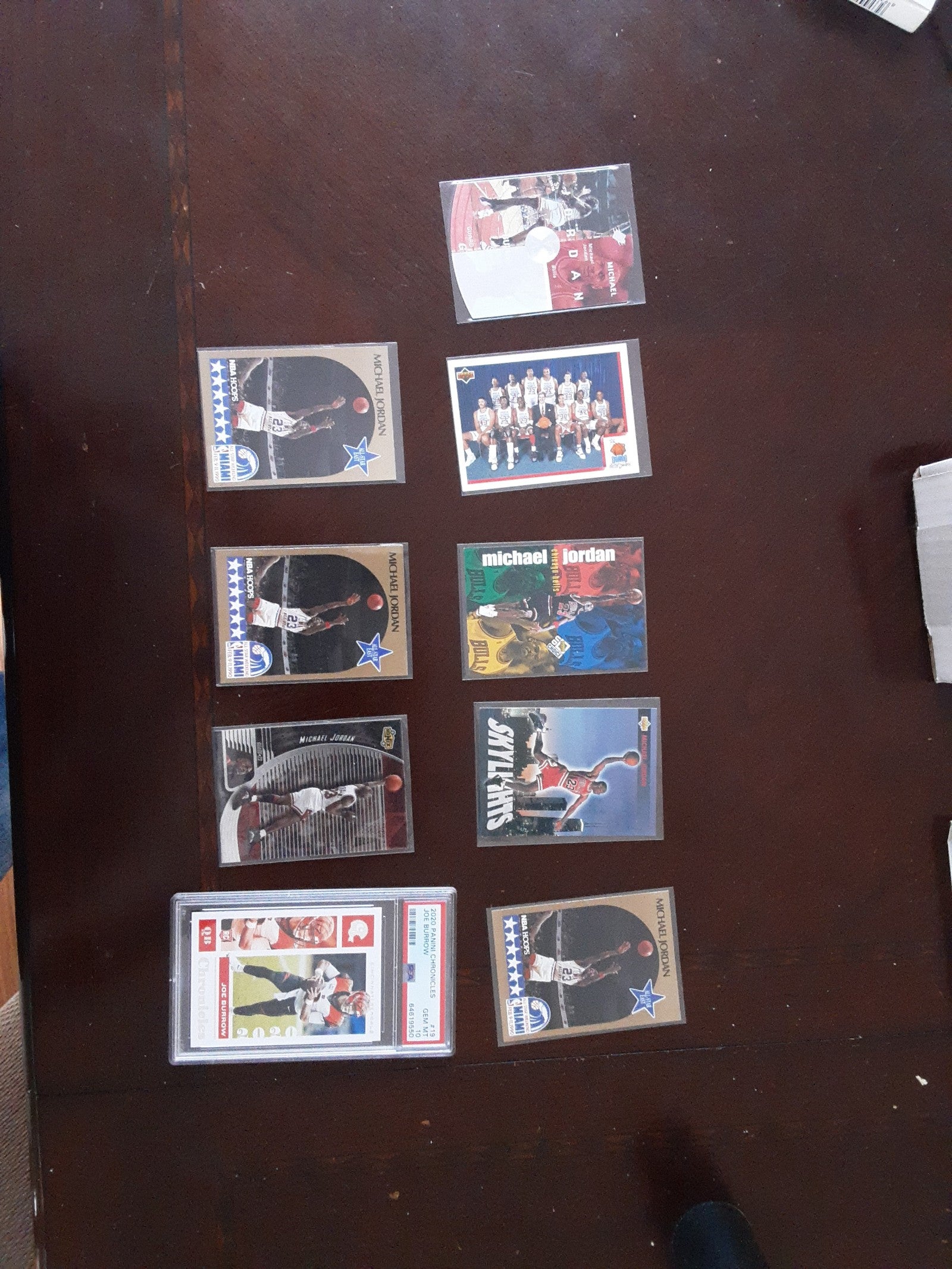 Michael Jordan basketball cards and PSA 10 Joe Burrow