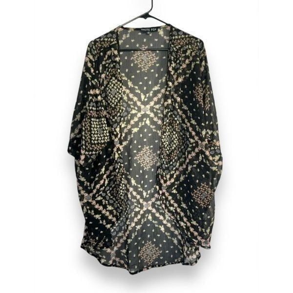 Haute Fox floral printed hobo open front light weight kimono cardigan sz 3X