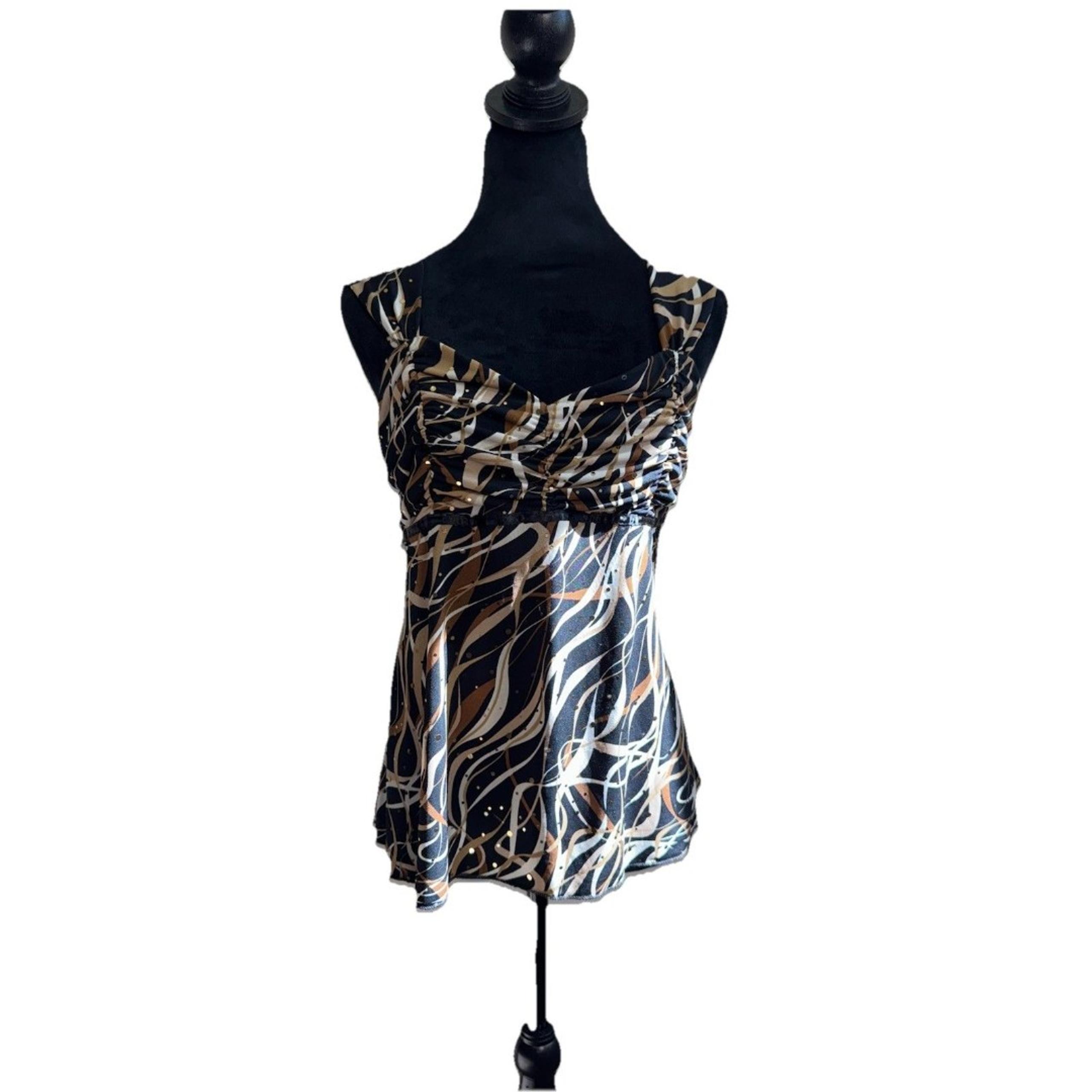 Y2K VTG A. Beyer Top Womens L Wide Gathered V-neck Sequin Going Out Tank Blouse