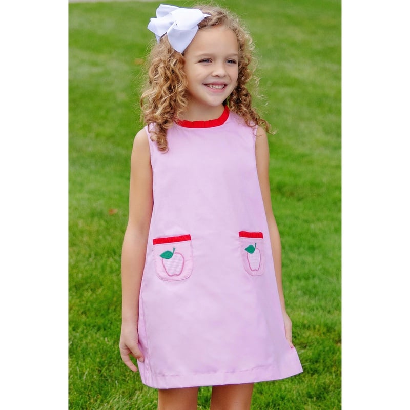 LIZZIE'S LUXE LEISURE DRESS APPLE PINK THE BEAUFORT BONNET COMPANY APPLIQUÉ 3T