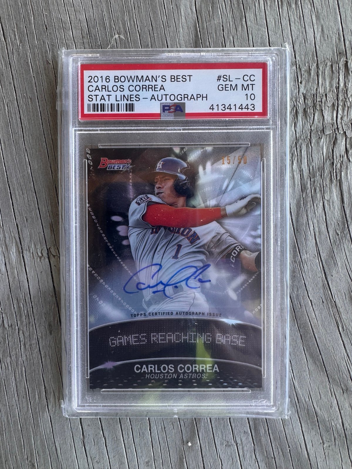 2016 BOWMAN'S BEST CARLOS CORREA STAT LINES - AUTOGRAPH 15/50 Pop 6