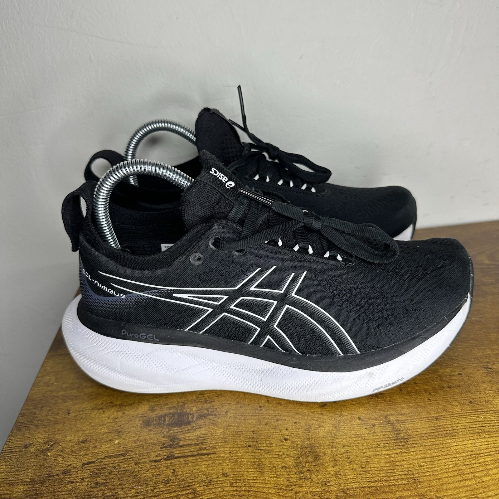 Asics Gel-Nimbus 25 Womens 7 Wide Black White Running Shoes Trainer