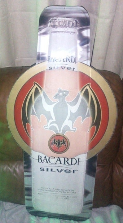 Vintage Bacardi Silver Bat Logo Metal Sign