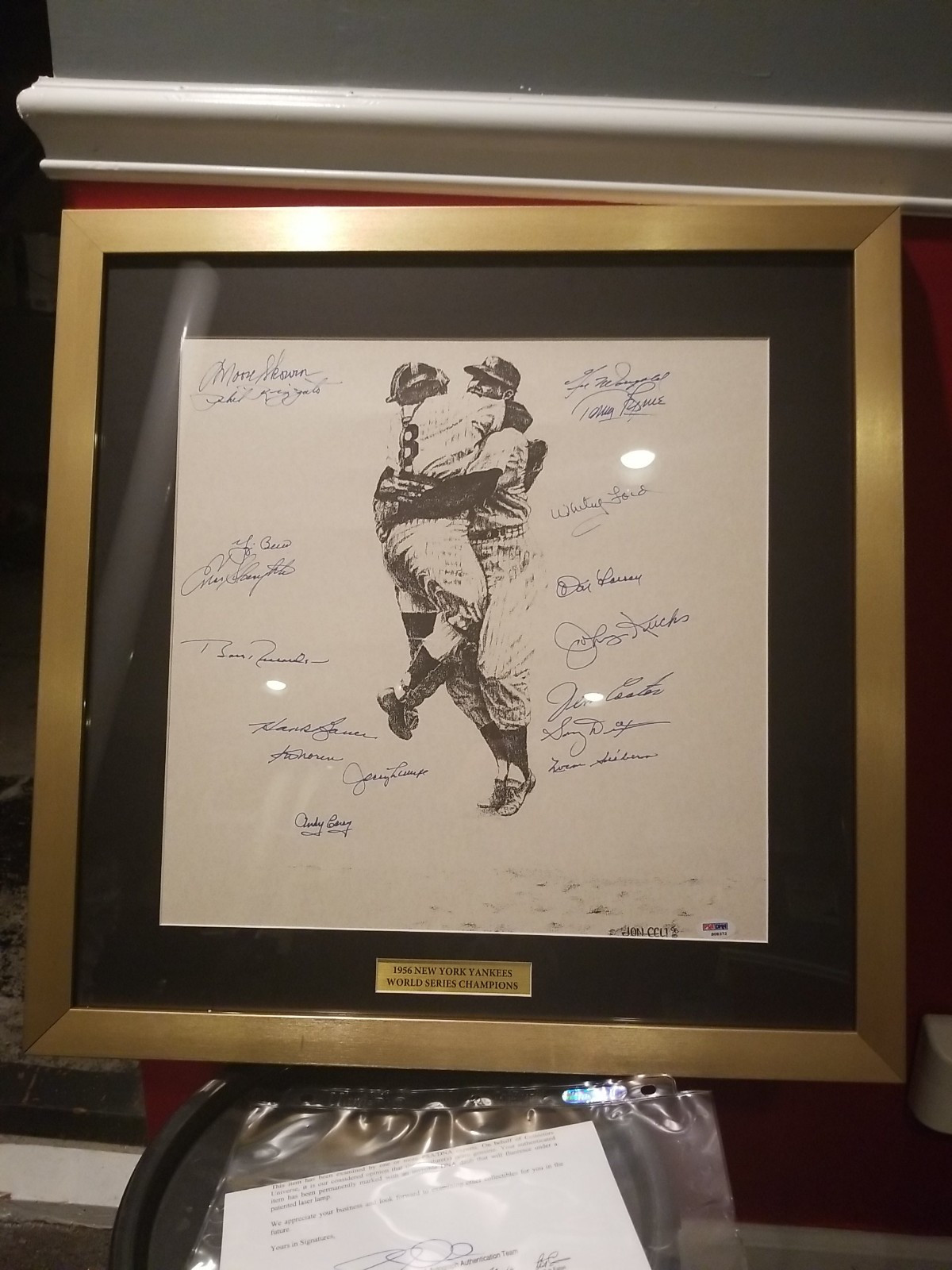 1956 framed yankees lithograph PSA