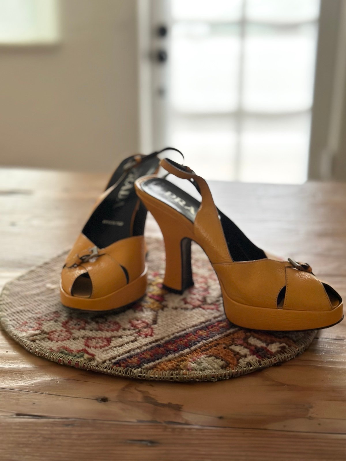 Marigold Prada Slingback Heels