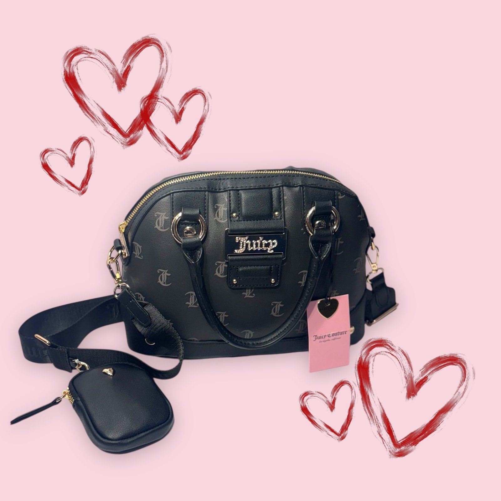 Juicy Couture Y2Cute Dome Satchel Licorice Black Purse + Wallet NWT Y2K