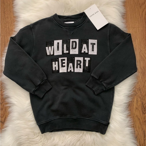 Anine Bing Kids Wild At Heart Graphic Gray Crewneck Sweatshirt Size 6/8 Unisex