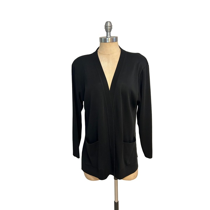 Exclusively Misook Black Open Front Cardigan Sweater Petite Medium PM PL