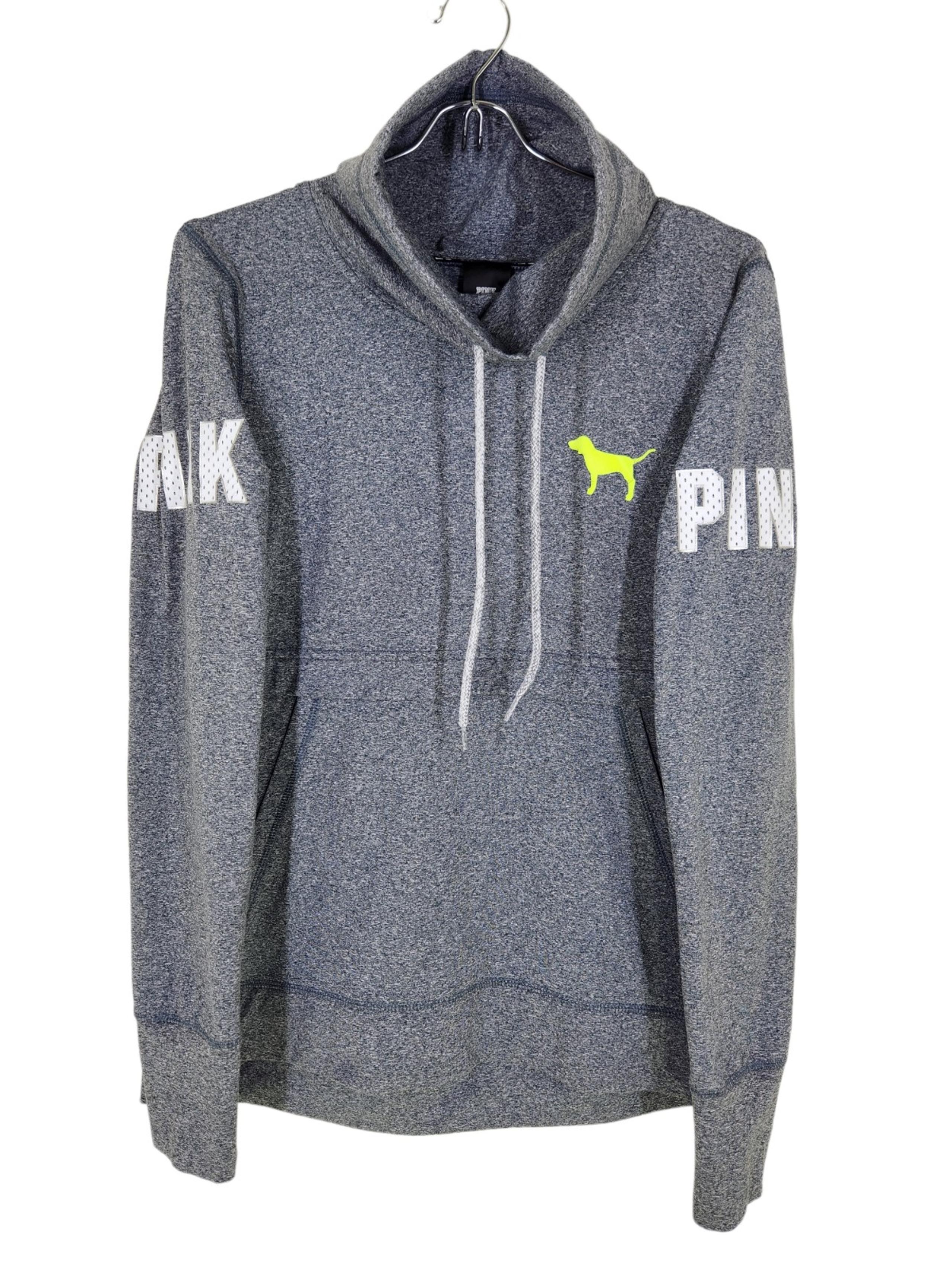 Pink Womens Gray and Neon Yellow Mock Neck Athletic Pullover Size Medium
