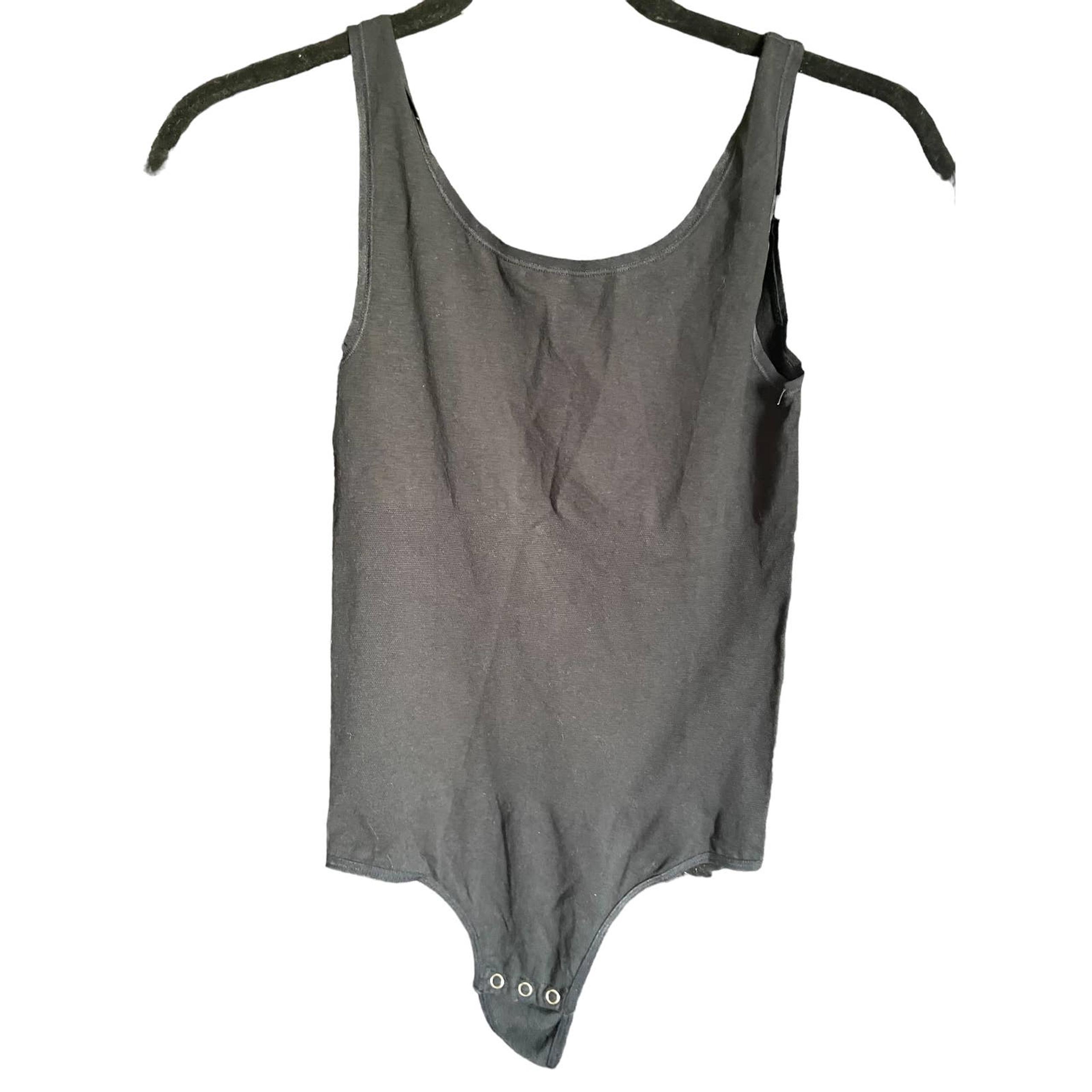 Yummie Womens High Cut Tank Bodysuit Wide Strap Sleeveless Size M Black