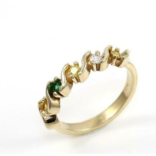 Solid 14K Yellow Gold Multi Color CZ Ring Band Size 6.25
