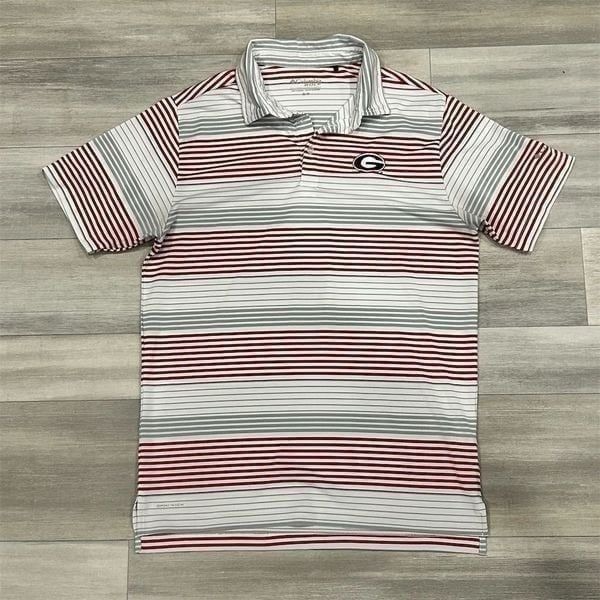 Columbia Golf Men's M Red White Striped Polo Shirt Georgia Bulldogs Logo