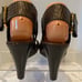 Tory Burch Croc Embossed Wide Strappy Slingback Wedges Sandals Brown Size 9M EUC
