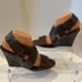 Tory Burch Croc Embossed Wide Strappy Slingback Wedges Sandals Brown Size 9M EUC