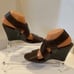 Tory Burch Croc Embossed Wide Strappy Slingback Wedges Sandals Brown Size 9M EUC