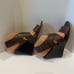 Tory Burch Croc Embossed Wide Strappy Slingback Wedges Sandals Brown Size 9M EUC