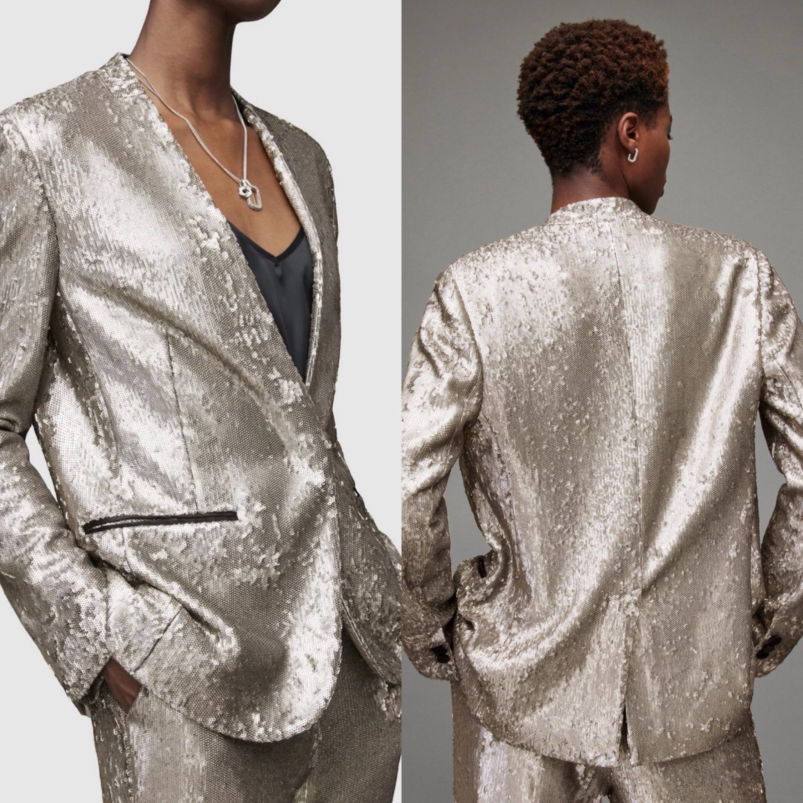 ALL SAINTS Leigh Sequin Embellished Blazer in Gray Sz 0 US