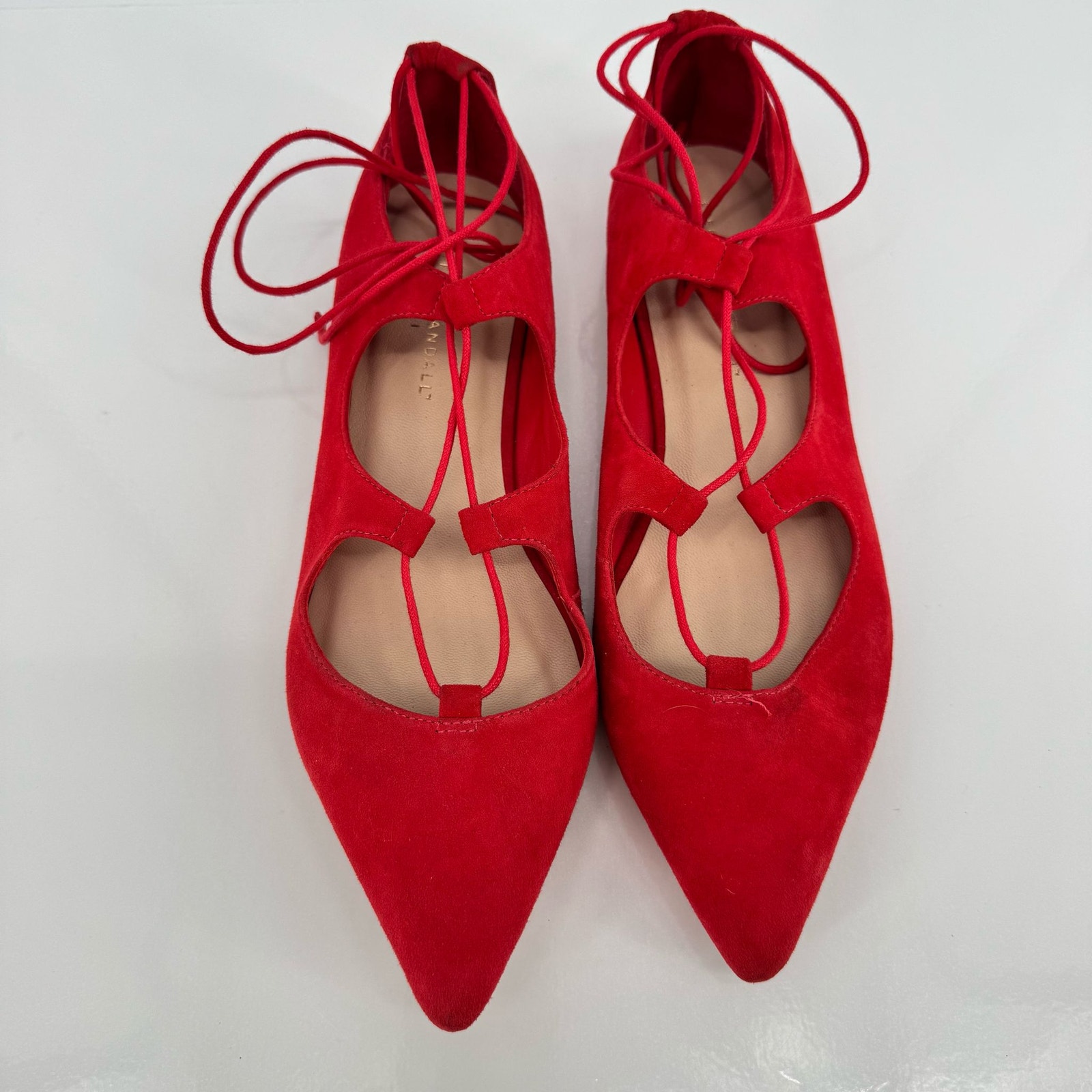 Loeffer Randall Ambra Poppy Red Suede Ballet Pointed Flats Sz 9.5B Minimalist