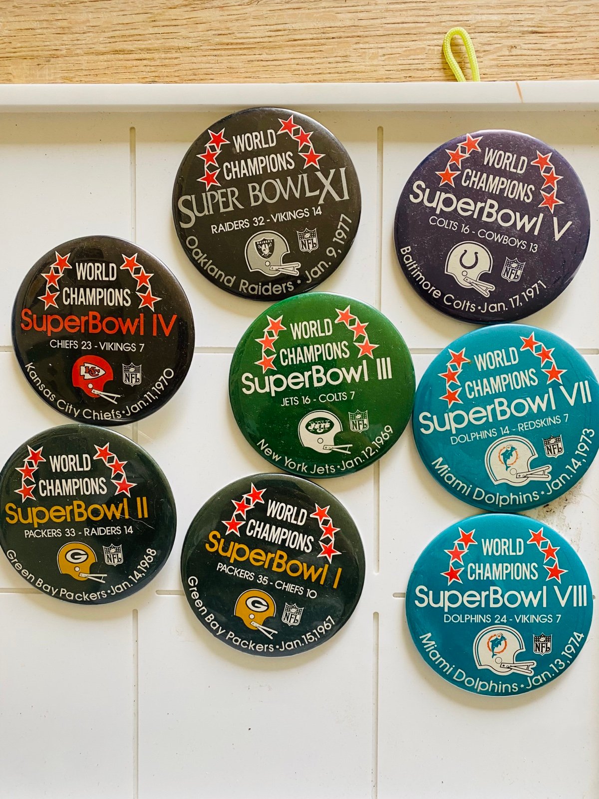 Vintage Super Bowl Champions 3.5 Button Set Super Bowls 8 Nice Set