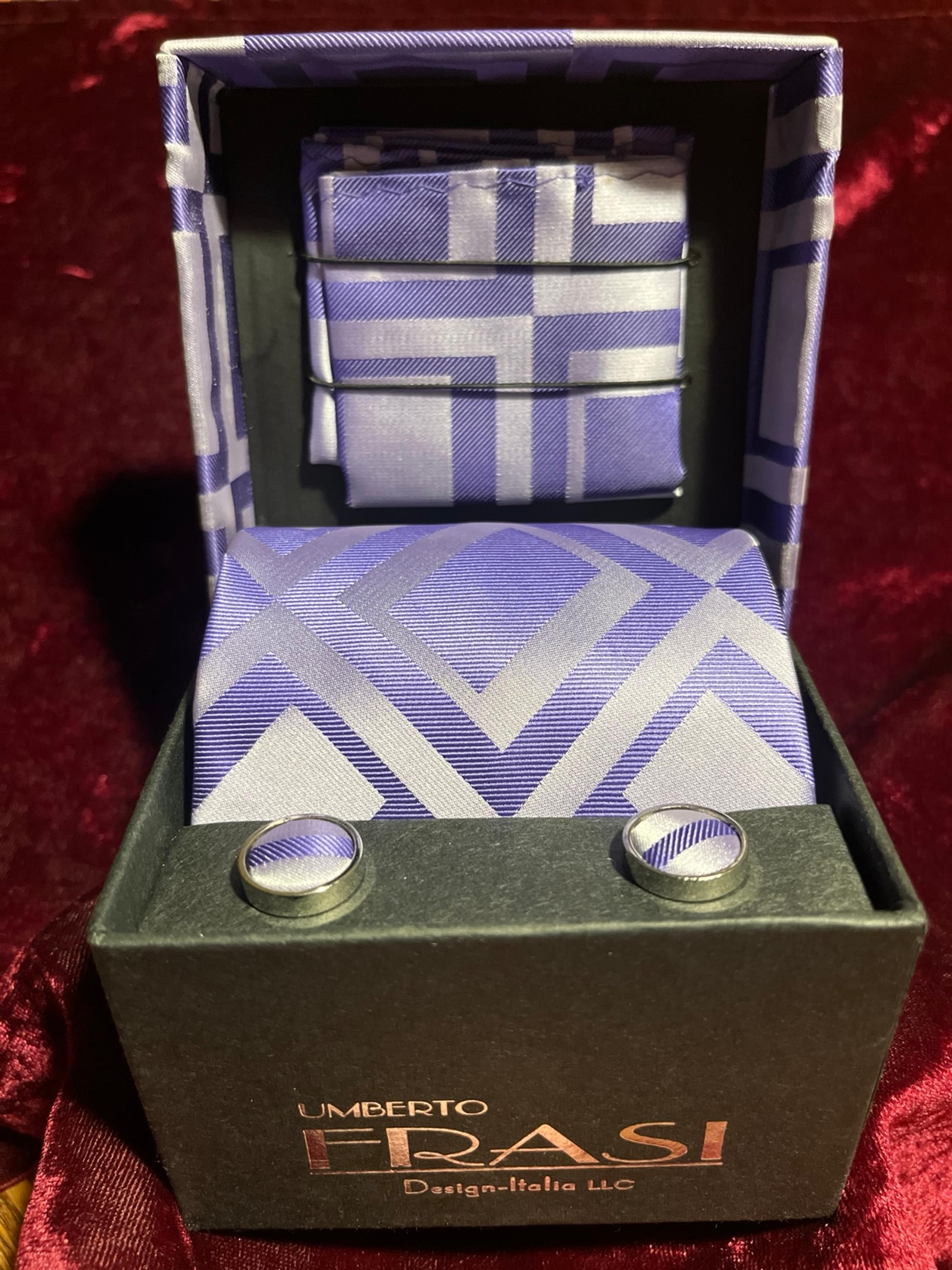Menswear Accessories - Purple Umberto Frasi Tie, cufflinks, pocket square set