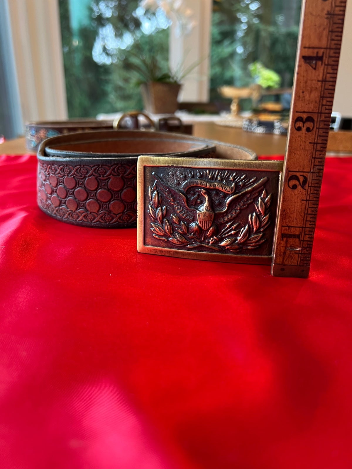 Eagle brass buckle leather belt
