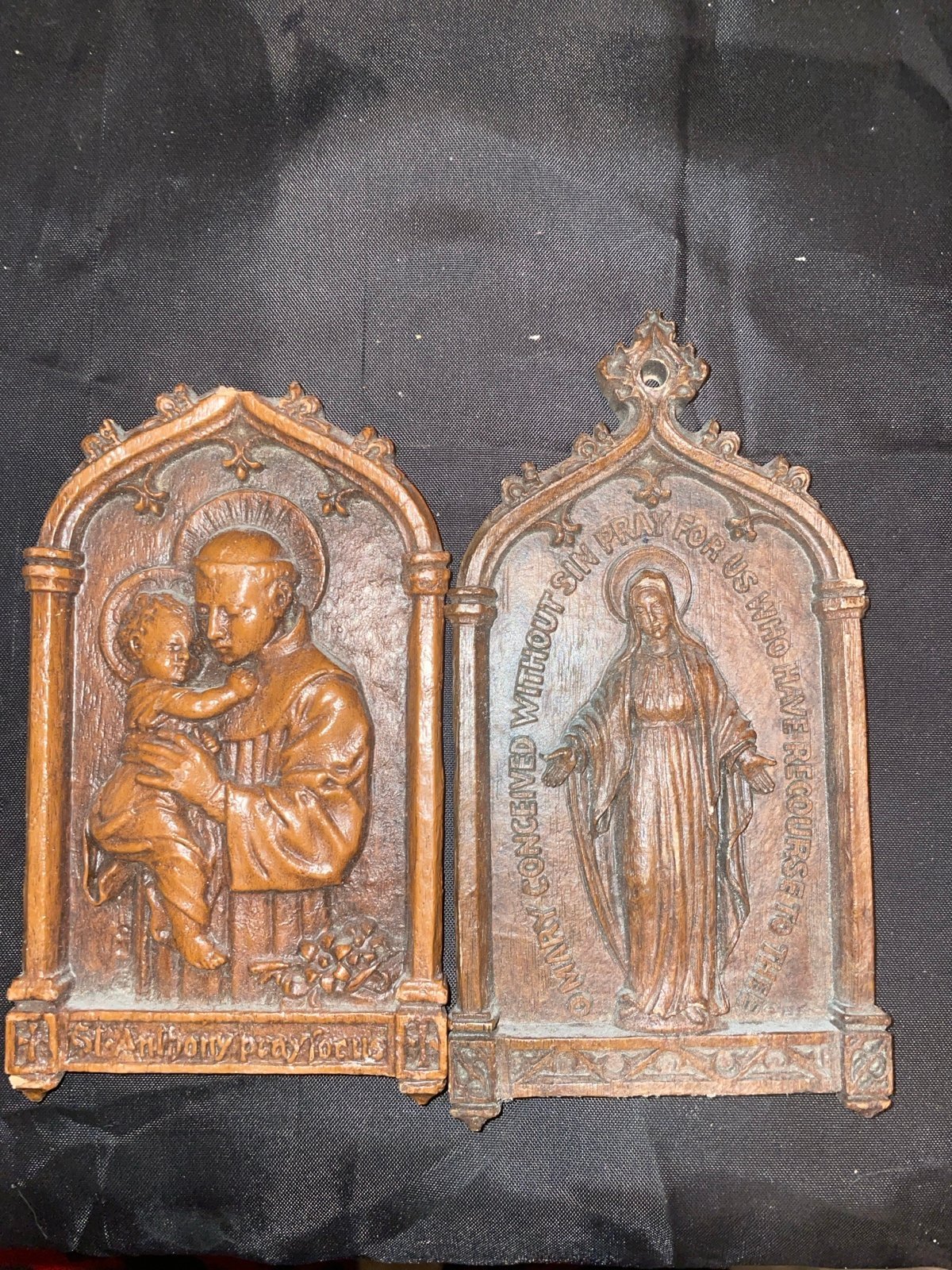 Antique barwood religious plaques