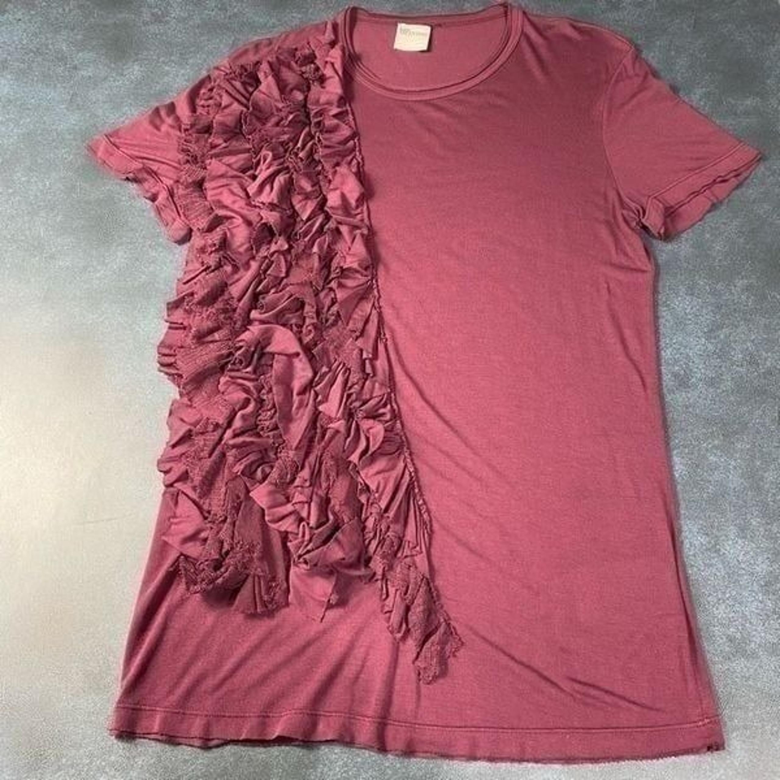 RED Valentino Women's Ruffle Detail Modal Short Sleeve Top Burgundy Small