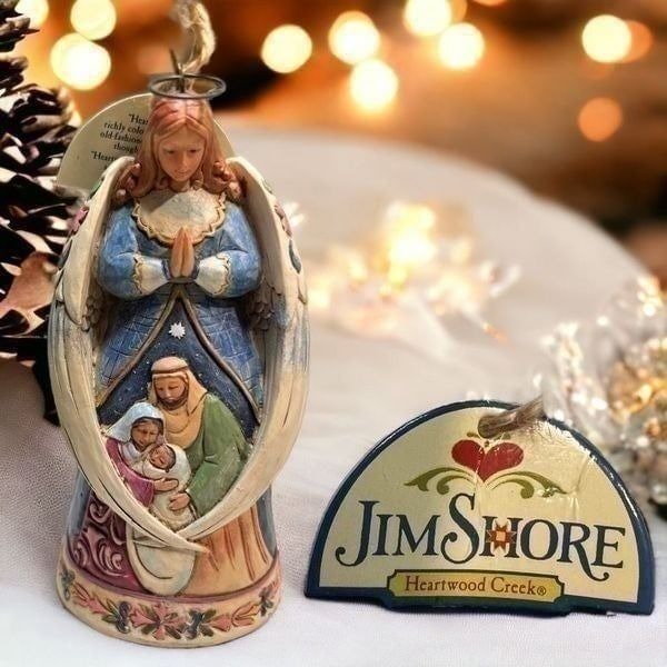 Jim Shore Heartwood Creek Angel Wings Around Holy Family Hanging Ornament 4.75